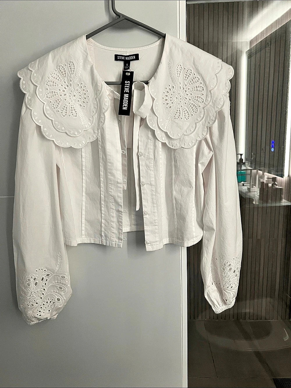 White Embroidered Scalloped Collar Blouse NWT